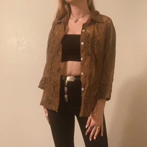 🪵Brown Linen Floral Button Up🪵